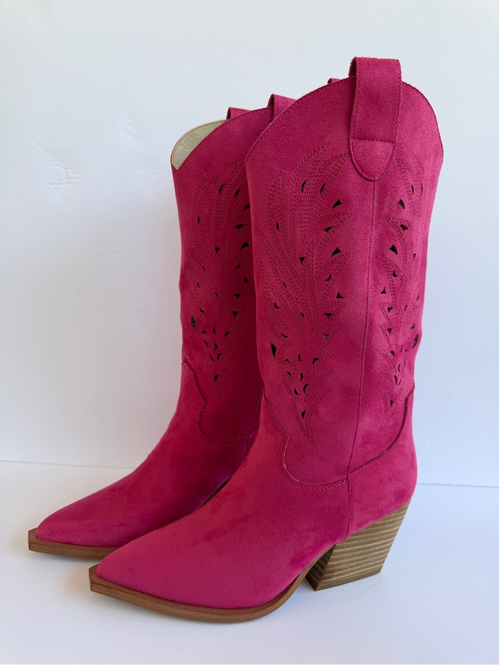 Mi.iM Olivia Pink Faux Suede Cowgirl Boots